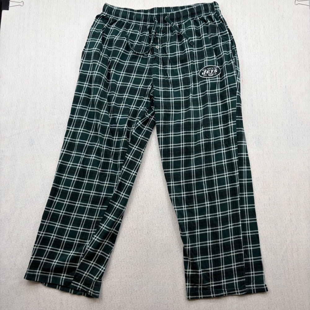 NFL Team Apparel New York Jets Plaid Pajama Pants Mens XL Green White Sleepwear